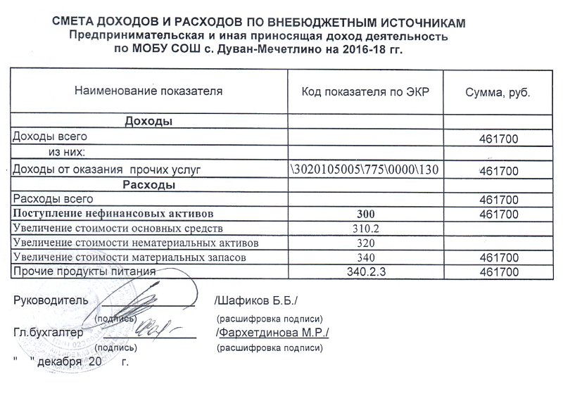 Образец сметы расходов бюджетного учреждения